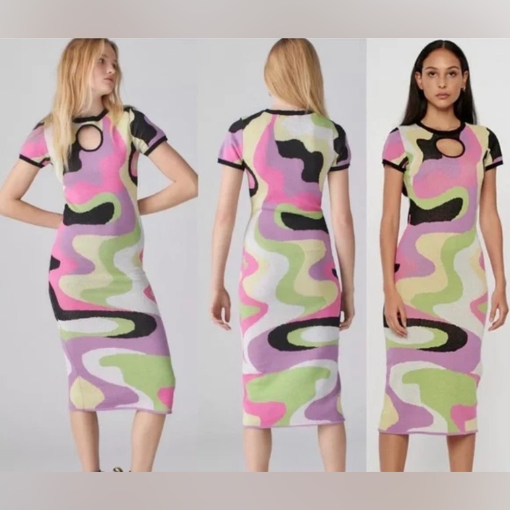 Maximalist psychedelic knit midi dress
